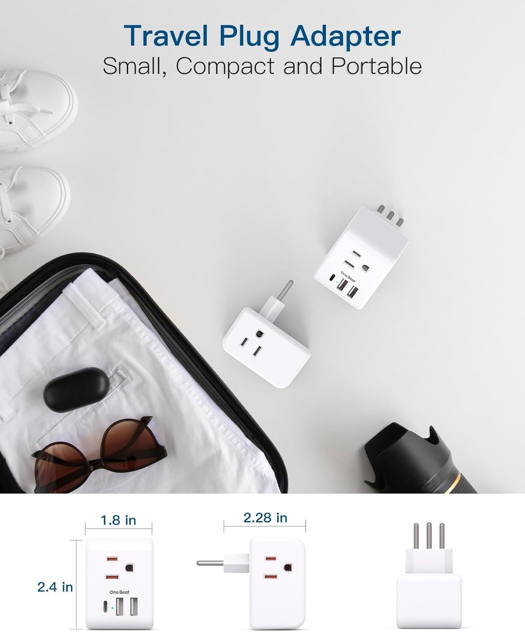 2 Pack European Travel Plug Adapter, International Power Plug Adapter with 3 Outlets 3 USB Charging Ports(1 USB C), Type C Plug Adapter Travel Essentials to Most Europe EU Spain Italy France Germany