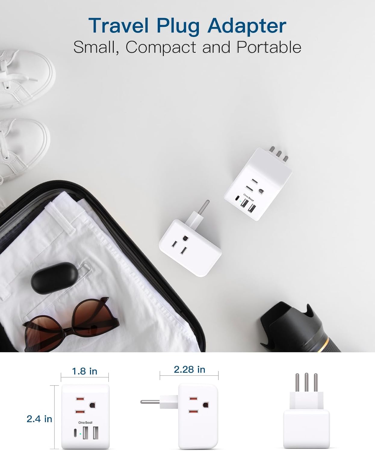 2 Pack European Travel Plug Adapter, International Power Plug Adapter with 3 Outlets 3 USB Charging Ports(1 USB C), Type C Plug Adapter Travel Essentials to Most Europe EU Spain Italy France Germany