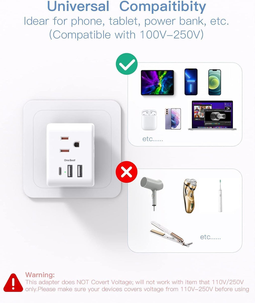 2 Pack European Travel Plug Adapter, International Power Plug Adapter with 3 Outlets 3 USB Charging Ports(1 USB C), Type C Plug Adapter Travel Essentials to Most Europe EU Spain Italy France Germany