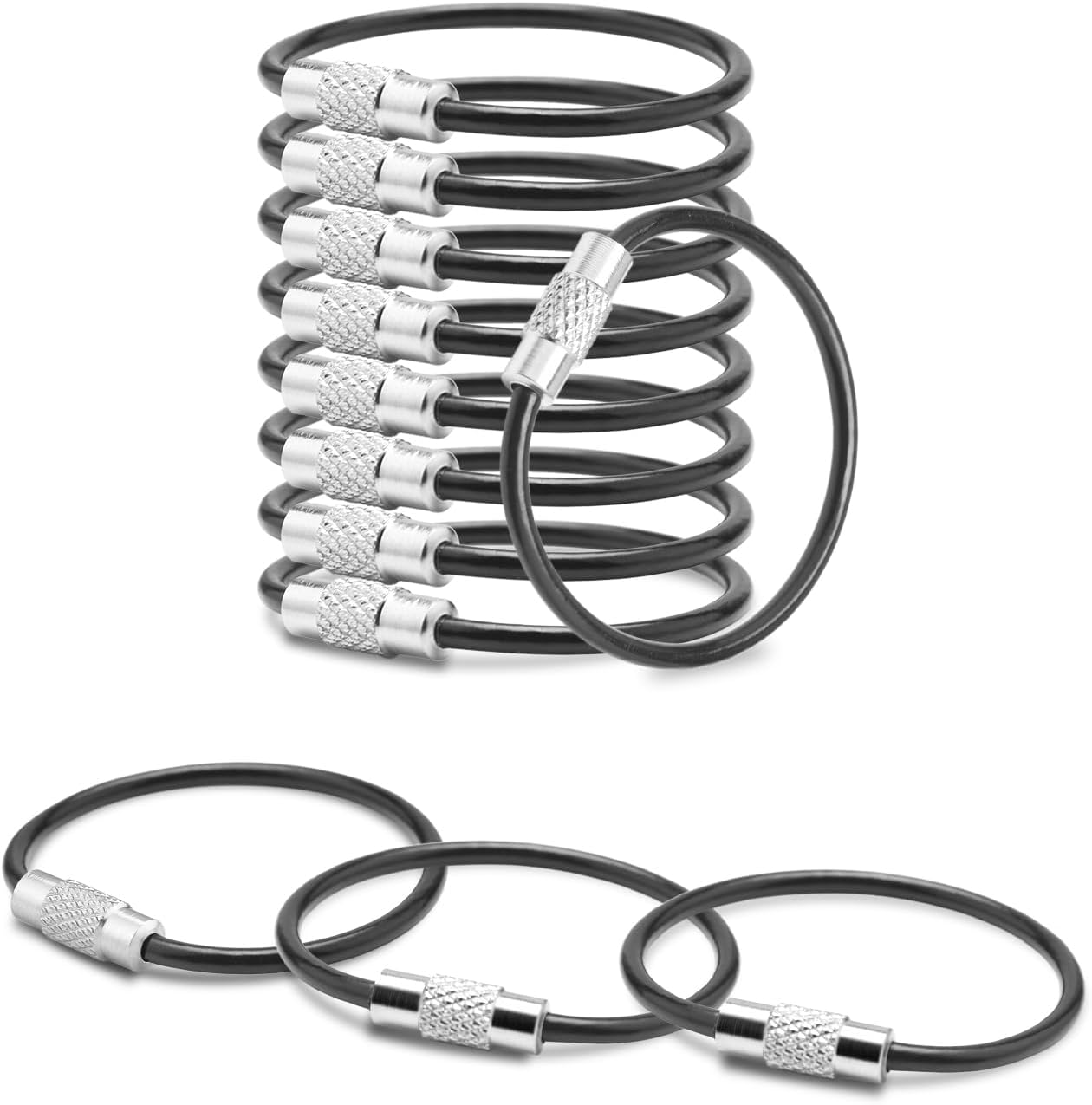 CooBigo 16 Pack Stainless Steel Loops 2mm Coated Wire Keychain Cable Large Keyrings 6 inch Key Chain for Luggage Tags, Key Tags, Keyrings, Kitchen utensils, Duster-Assorted Colors