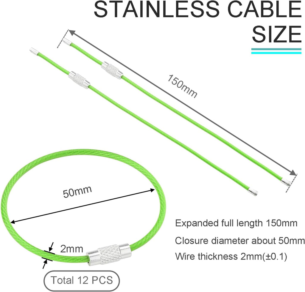 CooBigo 16 Pack Stainless Steel Loops 2mm Coated Wire Keychain Cable Large Keyrings 6 inch Key Chain for Luggage Tags, Key Tags, Keyrings, Kitchen utensils, Duster-Assorted Colors