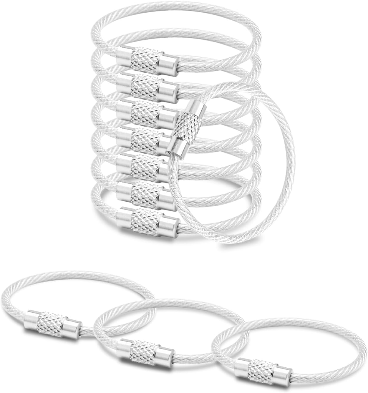 CooBigo 16 Pack Stainless Steel Loops 2mm Coated Wire Keychain Cable Large Keyrings 6 inch Key Chain for Luggage Tags, Key Tags, Keyrings, Kitchen utensils, Duster-Assorted Colors