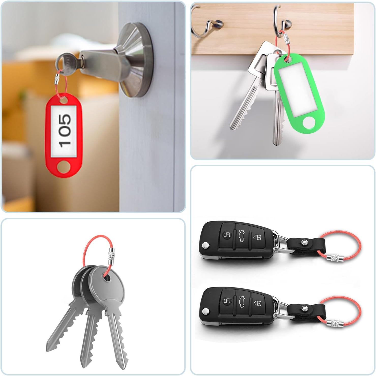 CooBigo 16 Pack Stainless Steel Loops 2mm Coated Wire Keychain Cable Large Keyrings 6 inch Key Chain for Luggage Tags, Key Tags, Keyrings, Kitchen utensils, Duster-Assorted Colors