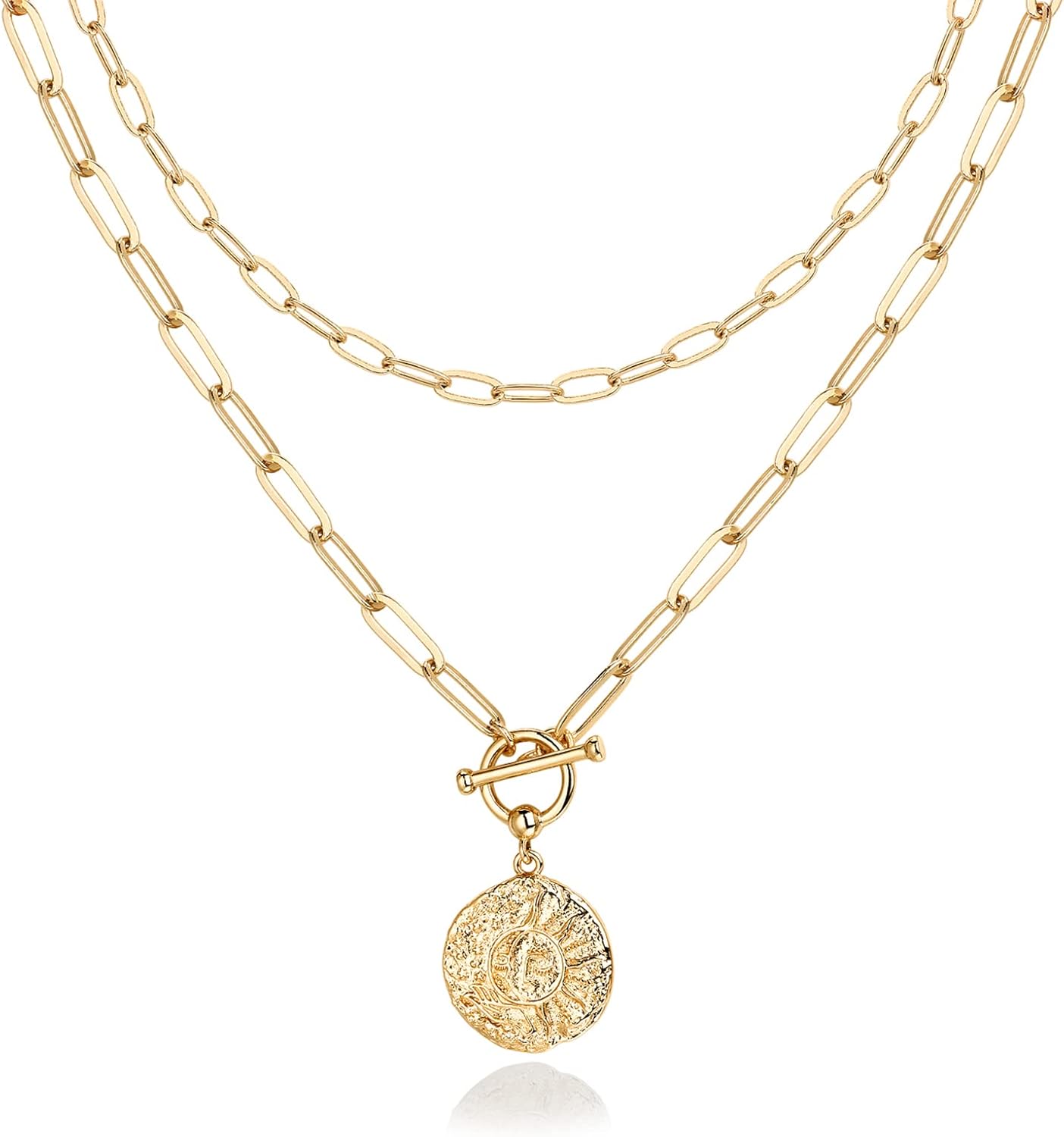 PAVOI 14K Gold Plated Layering Necklaces | Stylish Minimalist Design Pendant Necklaces | Bar, Circle, Lotus, Disc, Dog Tag, Horizontal Bar Pendants for Women