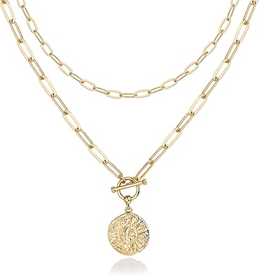 PAVOI 14K Gold Plated Layering Necklaces | Stylish Minimalist Design Pendant Necklaces | Bar, Circle, Lotus, Disc, Dog Tag, Horizontal Bar Pendants for Women