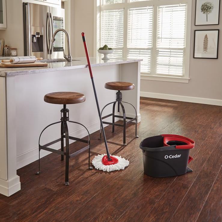 O-Cedar EasyWring Microfiber Spin Mop, Bucket Floor Cleaning System, Red, Gray, Standard