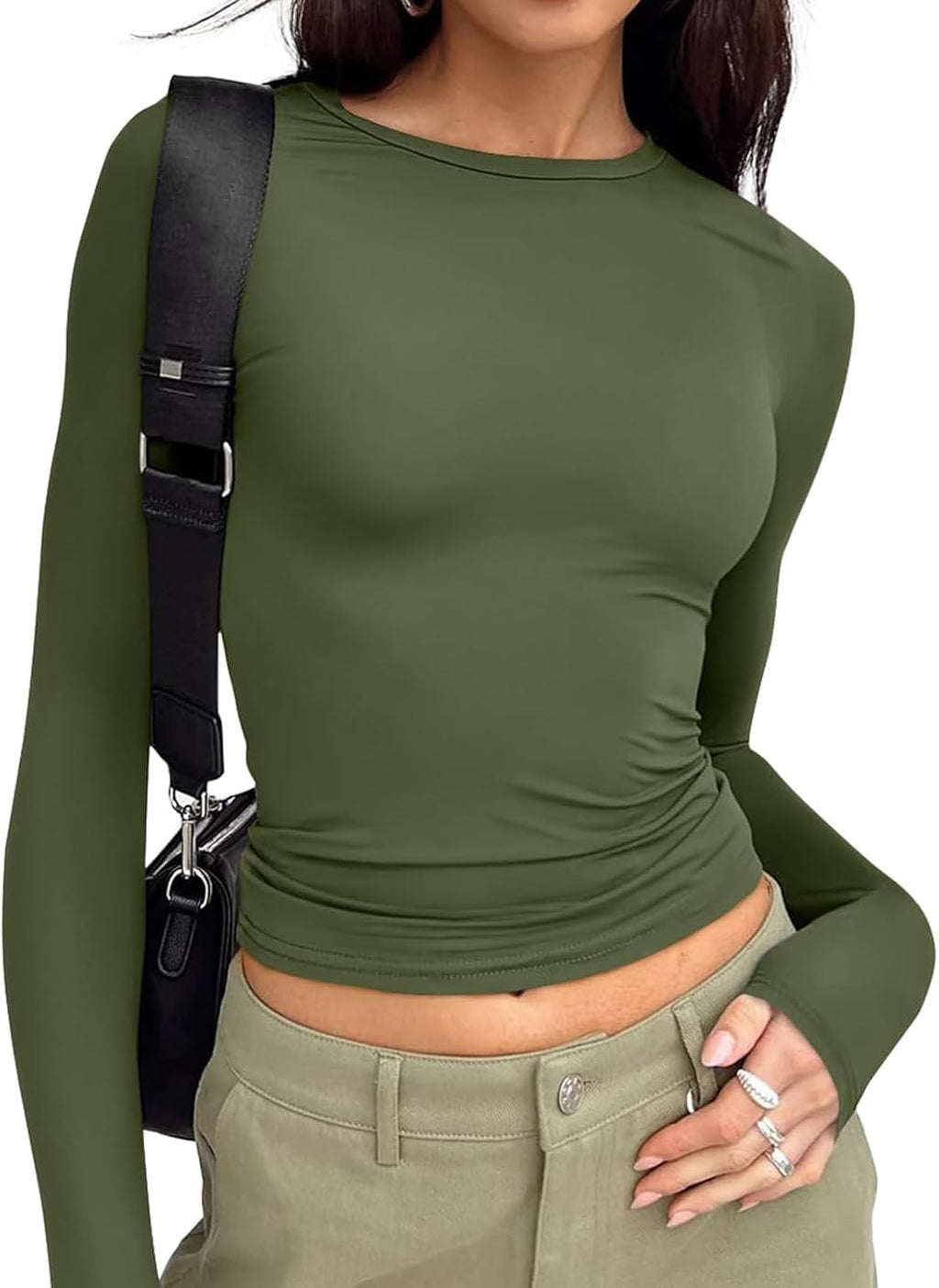 Trendy Queen Womens Long Sleeve T Shirts Fall Fashion 2025 Basic Crop Tops Going Out Outfits Y2k Clothes