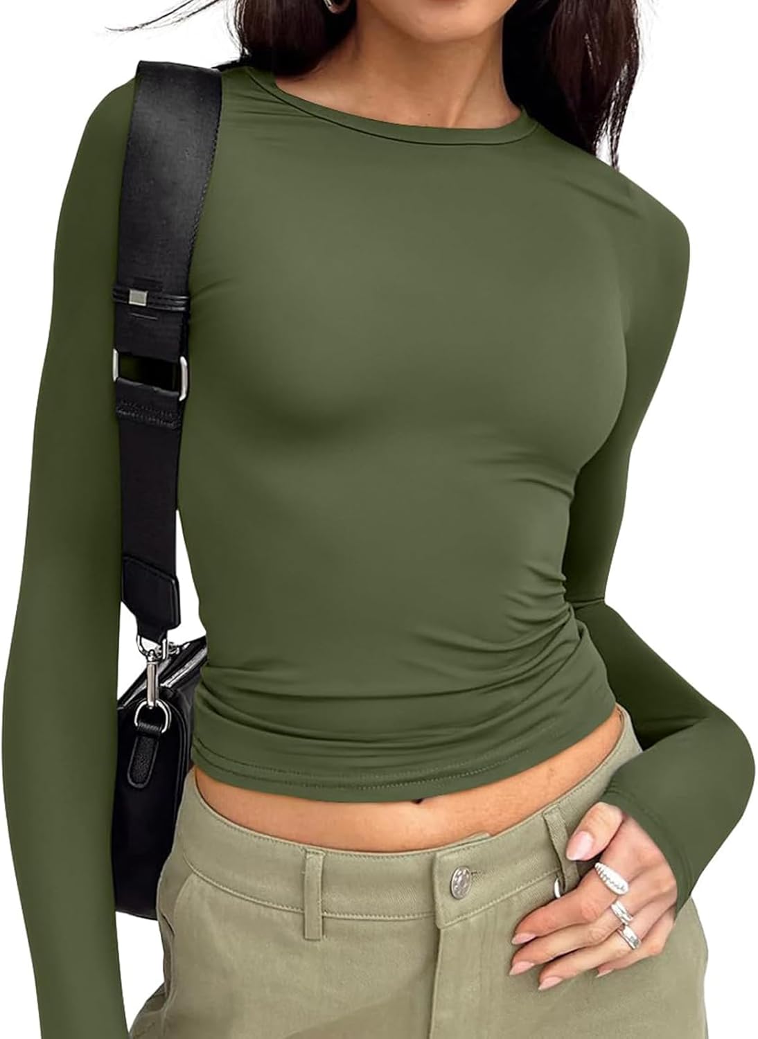 Trendy Queen Womens Long Sleeve T Shirts Fall Fashion 2025 Basic Crop Tops Going Out Outfits Y2k Clothes