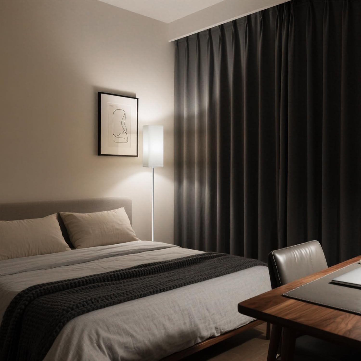 64.6" Floor Lamp, Pole with Foot Switch, Modern Standing Lamp Lampshade, Minimalist Freestanding Lamp (Bulb Not Included), for Living Room, Bedroom Office ETL Listed, Black and Beige E07LD05