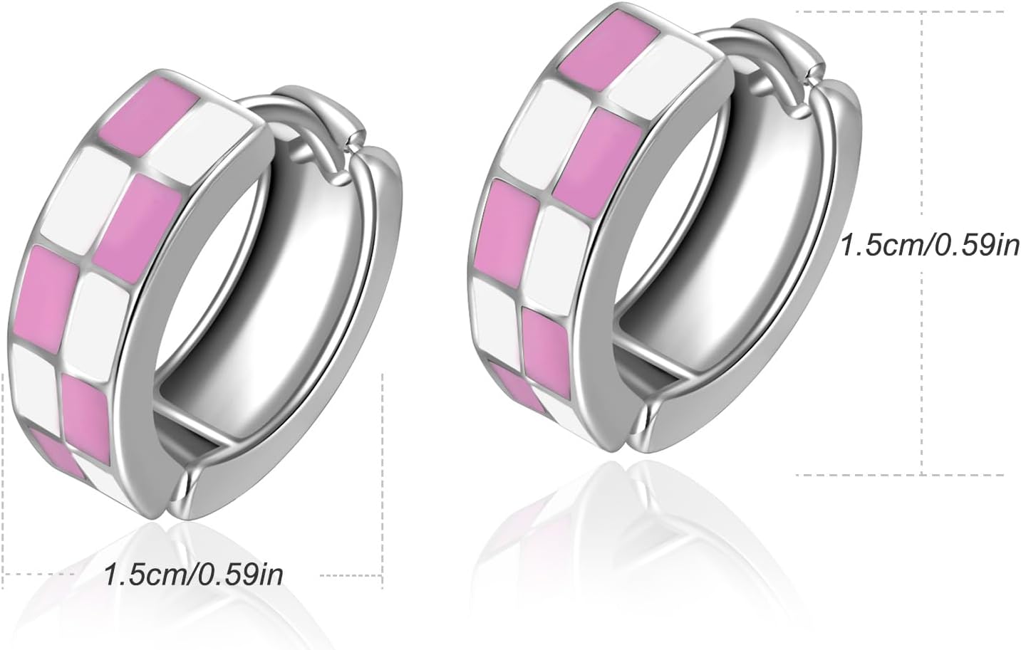 Chic Checker Small Hoop Cartilage Earrings Teacher Earrings for Women；White Black Enamel Hypoallergenic Hooped Gifts Gold and Silver tone