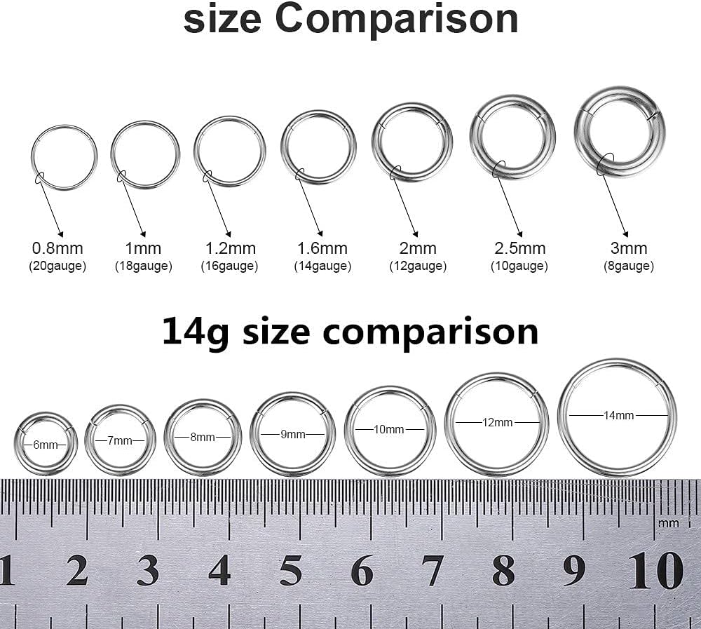 ORANGELOVE Hypoallergenic Nose Rings 20G 18G 16G 14G 12G 10G 8G 316l Surgical Steel Septum Jewelry Hinged Segment Ring Body Piercing Nose Hoop Lip Rings Nose Helix Cartilage Rook Earrings