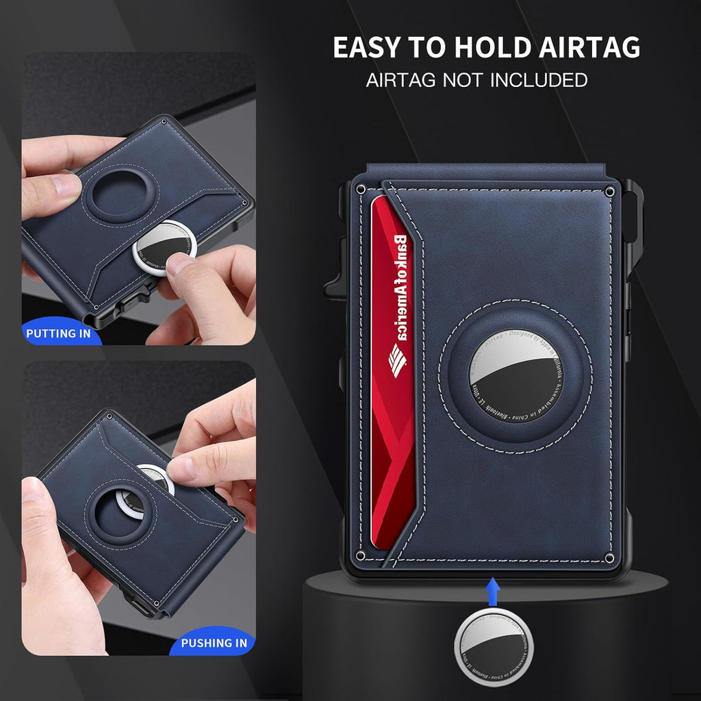Airtag Wallet for Men, Mens Smart Wallet for Air Tag RFID Blocking, Minimalist Bifold Pop Up Aluminum Credit Card Case Holder 12+ Cards with ID Window, Gift for Men, No Airtag Included, Carbon Fiber