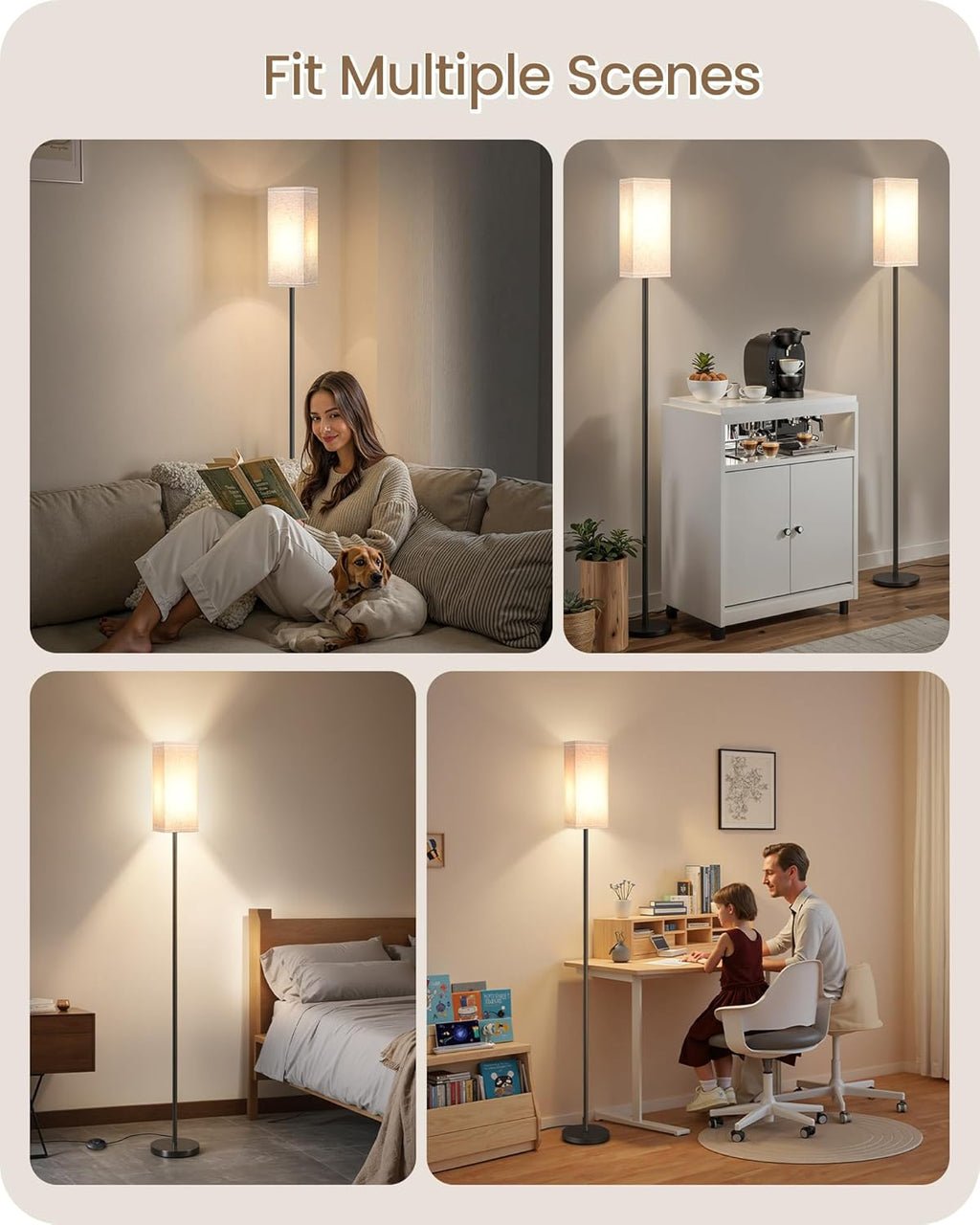 64.6" Floor Lamp, Pole with Foot Switch, Modern Standing Lamp Lampshade, Minimalist Freestanding Lamp (Bulb Not Included), for Living Room, Bedroom Office ETL Listed, Black and Beige E07LD05