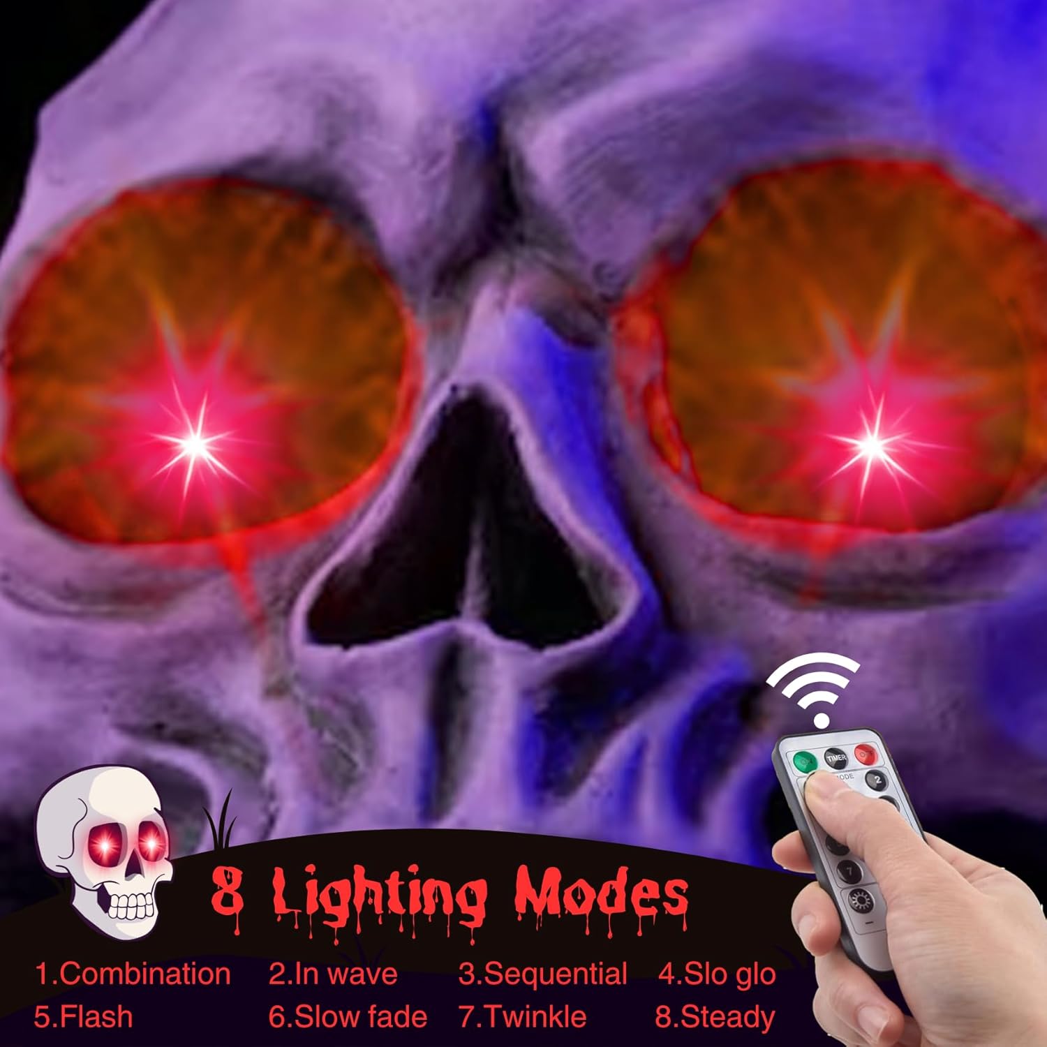 4 Pack Halloween Decoration LED Glowing Light Up Skulls Eyes, Horror DIY Glowing Eyes Lights Battery Operated for Halloween Decoration Masks, Skulls, Pumpkin, Spider, Tombstone Props (Red)