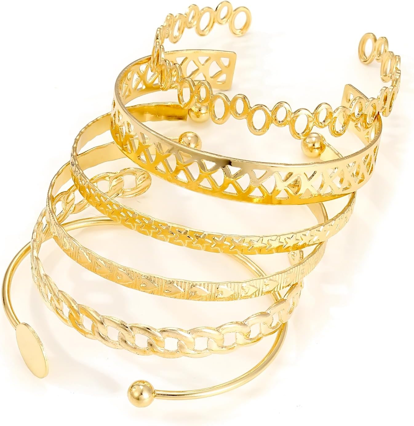 IFKM Gold Bangle Bracelets For Women, 14k Gold Plated Multi Layer Stackable Cuff Bracelet Set, Trendy Elegance Charms Non Tarnish Minimalist Textured Boho Jewelry Gift for Women