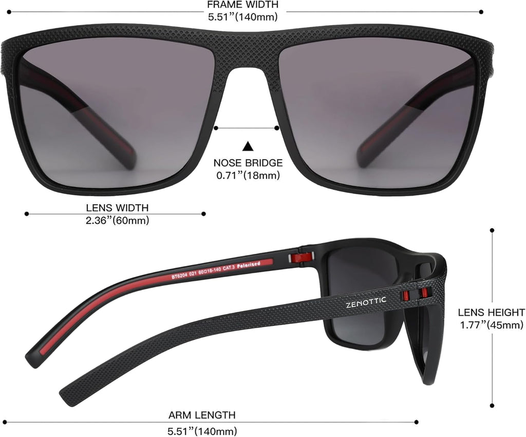 ZENOTTIC Polarized Sunglasses for Men Lightweight TR90 Frame UV400 Protection Square Sun Glasses