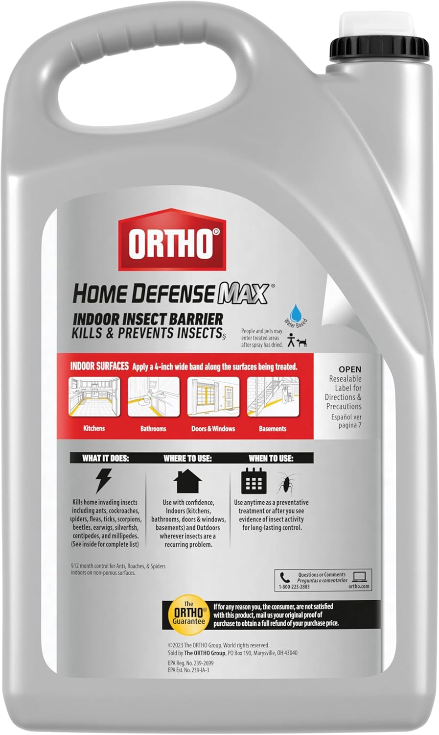 Ortho Home Defense Max Indoor Insect Barrier with Extended Reach Comfort Wand, Kills Ants, Roaches, Spiders, Fleas and Ticks, 1 gal.