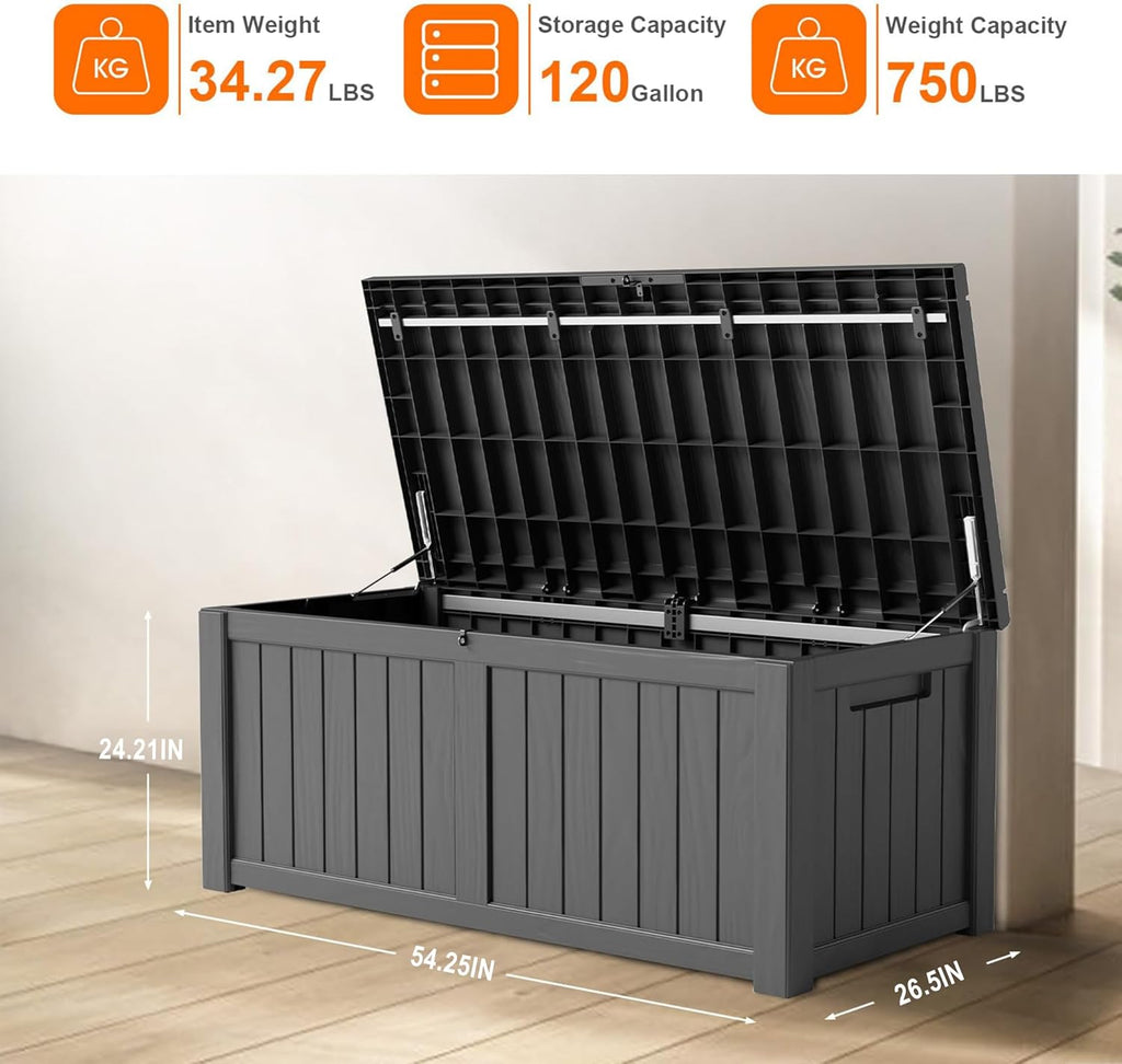 80 Gallon Resin Deck Box, Lockable Patio Outdoor Storage Box for Furniture, Garden Tools and Tools Storage, Waterproof Outside Storage Box - Black