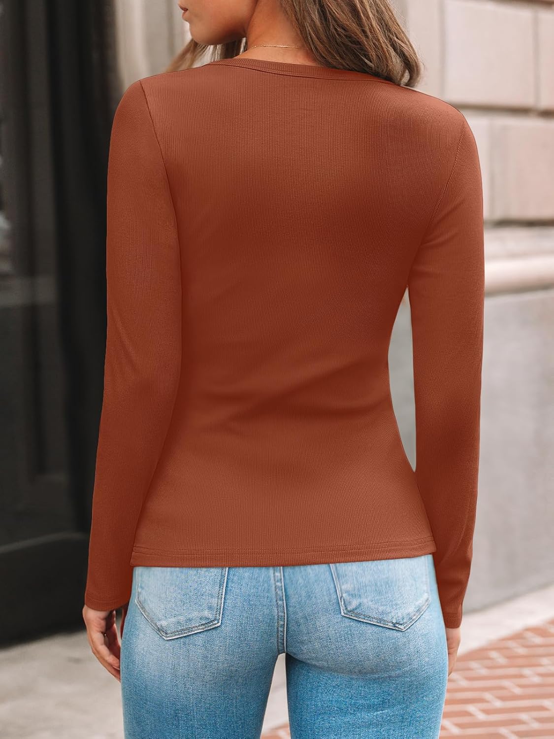 AUTOMET Long Sleeve Shirts Blouses Fall Fashion Ribbed Basic Tops Winter Clothes