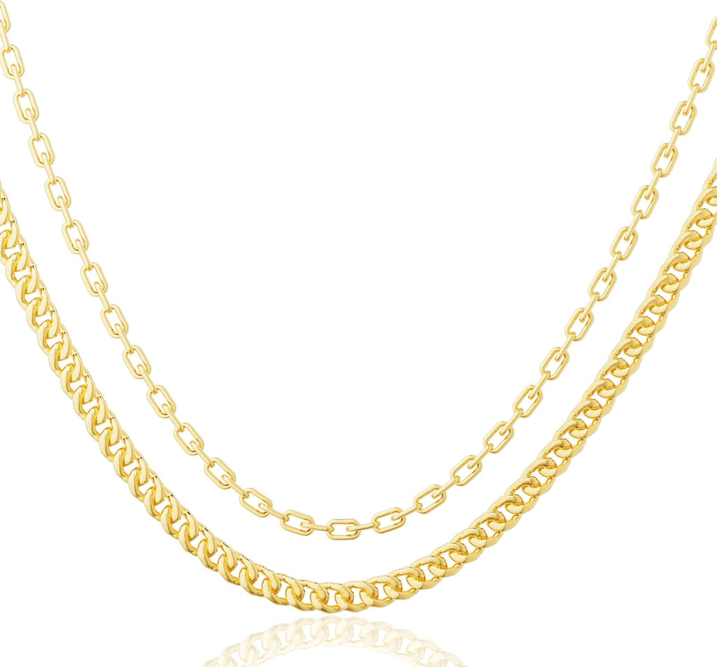 Moodear Gold Necklace for Women Dainty Chunky 14K Gold Plated/Sliver Plated Chain Necklace Cuban Link Paperclip Chain Choker Toggle Clasp Layered Necklace for Women Trendy Fashion Gift