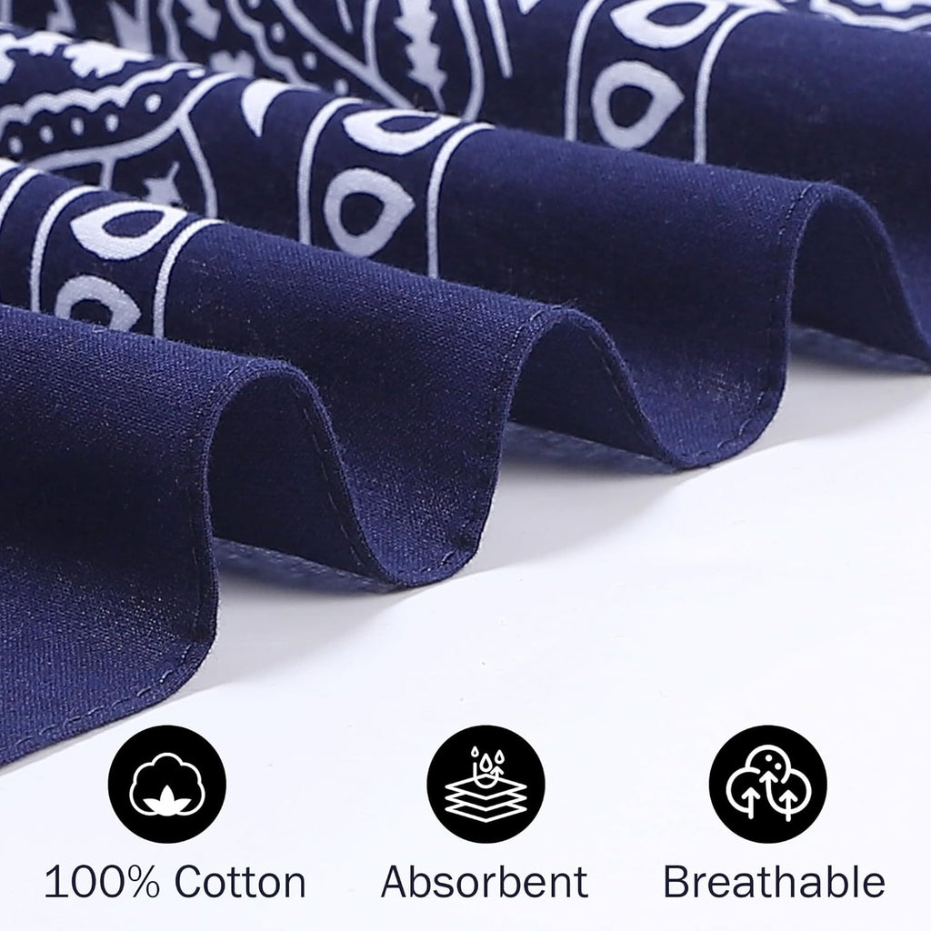 100% Cotton 27" x 27" Large Bandanas for Men & Women, Multi-Purpose Bandana Headbands, Square Head Scarf