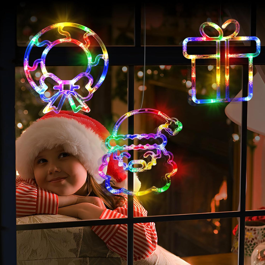 LOLStar Halloween Lights Decorations 2025 3-Pack Orange Pumpkin White Ghost Purple Bat Window Lights with Suction Cups, Battery Operated Halloween LED Lights Window Decor Slow Fade Mode and Timer