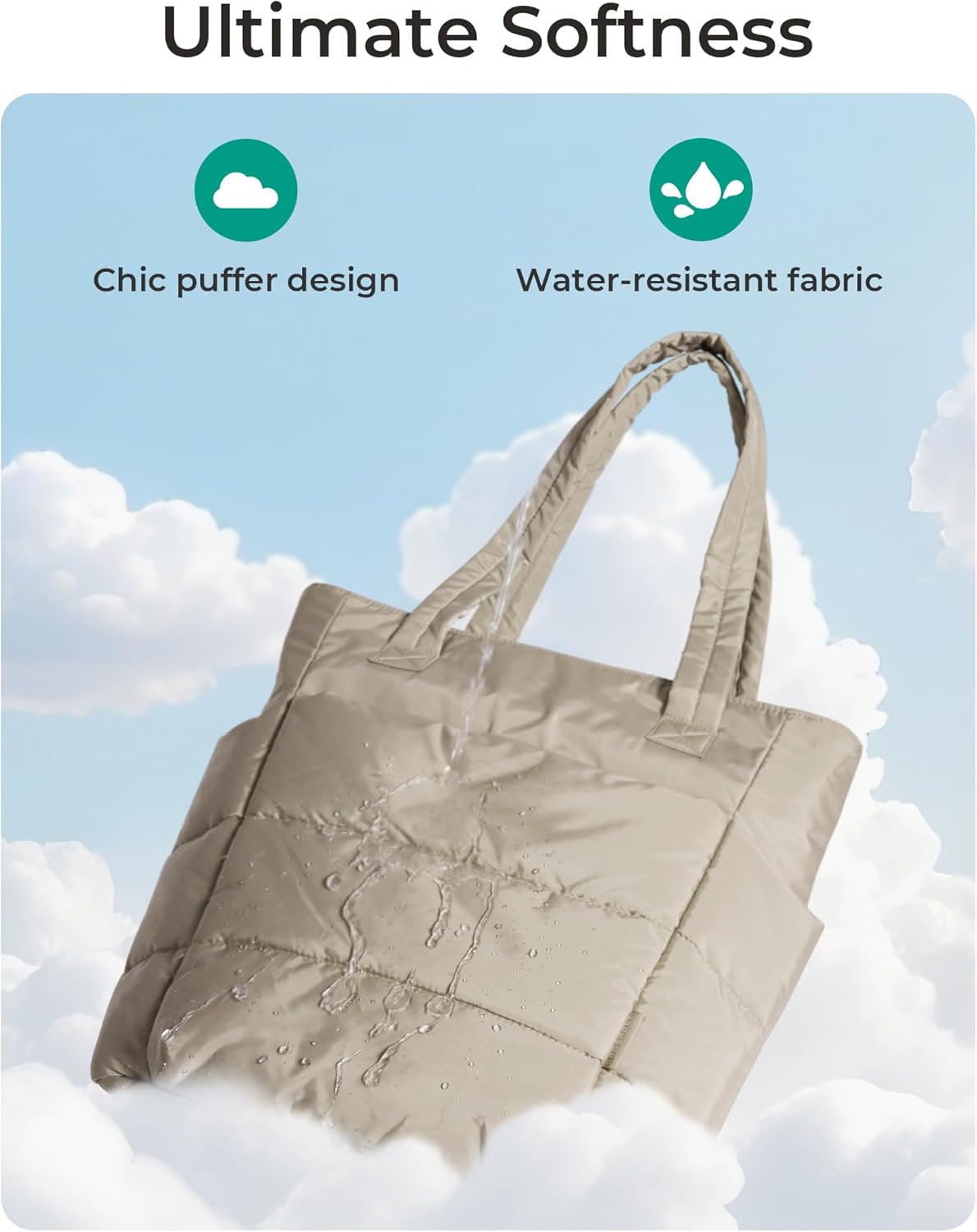 BAGSMART Tote Bag for Women, Lightweight Puffy Tote Bag with Compartments Shoulder Bag Handbag for Travel, Work, Gym