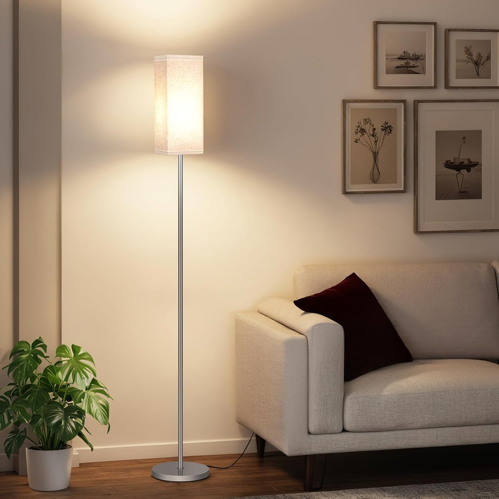64.6" Floor Lamp, Pole with Foot Switch, Modern Standing Lamp Lampshade, Minimalist Freestanding Lamp (Bulb Not Included), for Living Room, Bedroom Office ETL Listed, Black and Beige E07LD05