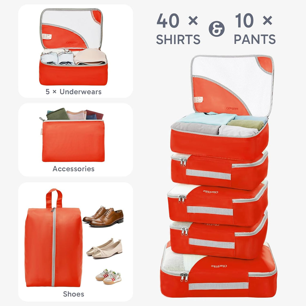 10 Set/8 Set Packing Cubes for Travel, Gifts for Women Mom,Anti-Tearing Suitcase Organizer for Luggage with Shoe & Hanging Toiletry Bag,OlarHike Vacation Essentials & Accessories for Cruise Ship,Cream