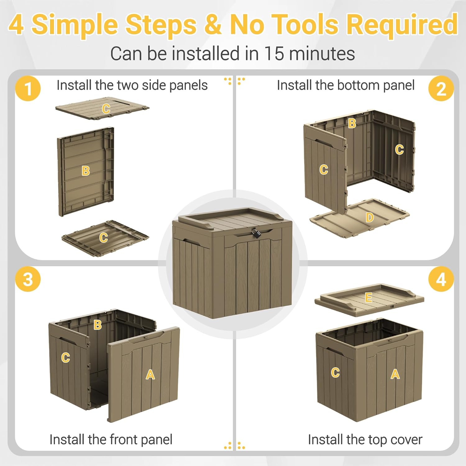 Greesum 31 Gallon Resin Deck Box Large Outdoor Storage for Patio Furniture, Garden Tools, Pool Supplies, Weatherproof and UV Resistant, Lockable, Dark Black