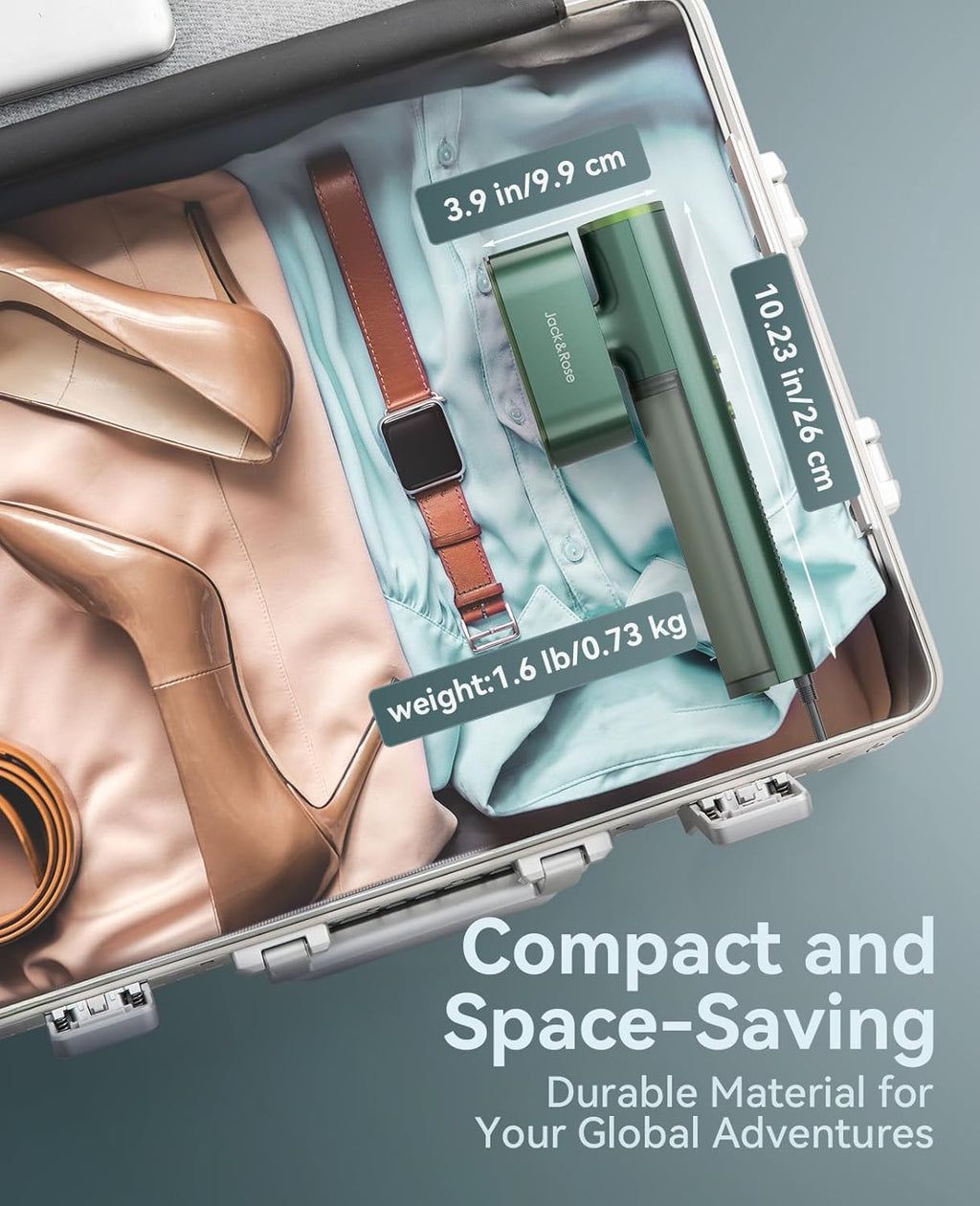 Jack ＆ Rose Travel Steamer for Clothes,100-220V Portable Iron,15s Heat Up,Steamer ＆ Iron 2 In 1, Travel Size,Large Ceramic Heat Panel,for Global ＆ Europe