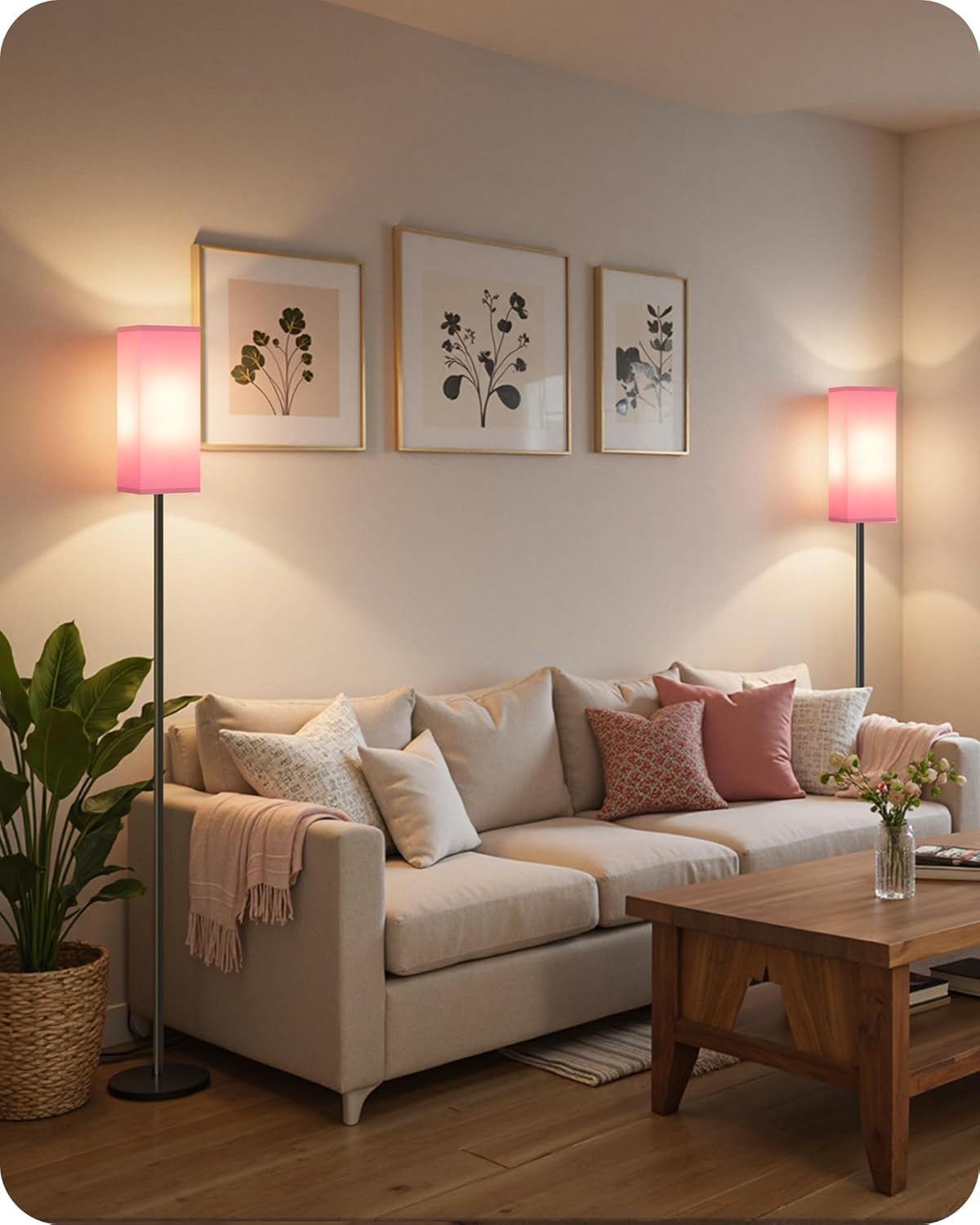 64.6" Floor Lamp, Pole with Foot Switch, Modern Standing Lamp Lampshade, Minimalist Freestanding Lamp (Bulb Not Included), for Living Room, Bedroom Office ETL Listed, Black and Beige E07LD05