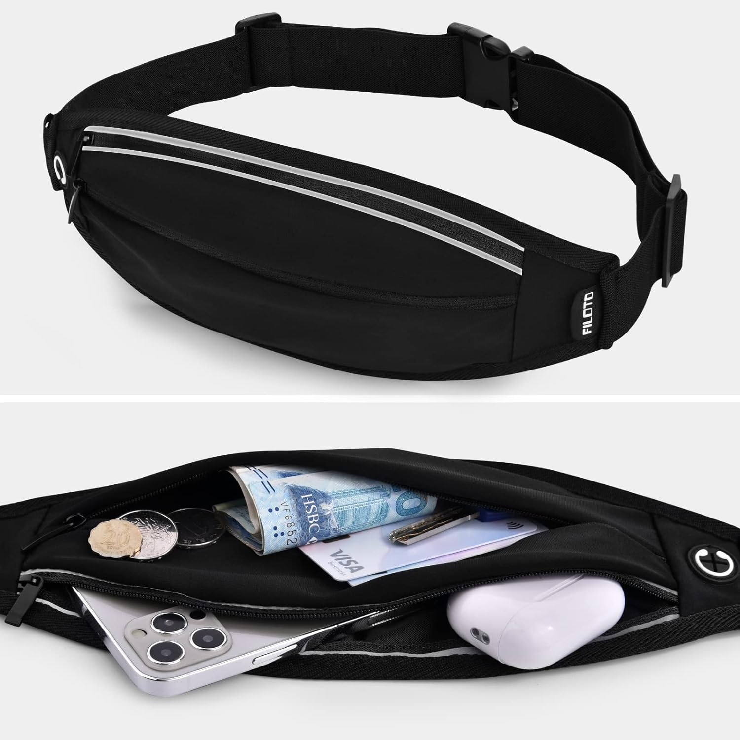 Running Belt Fanny Pack, Running Waist Pack for Women & Men USA Patented Hands-Free Reflective Runner Pouch Belt Fitness Workout Bag No-Bounce Adjustable Sport Travel Fanny Pack Cell