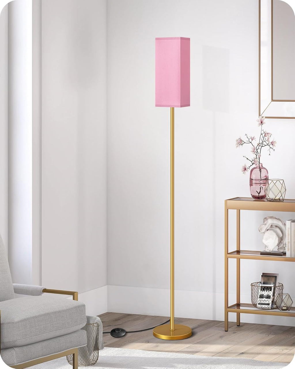 64.6" Floor Lamp, Pole with Foot Switch, Modern Standing Lamp Lampshade, Minimalist Freestanding Lamp (Bulb Not Included), for Living Room, Bedroom Office ETL Listed, Black and Beige E07LD05