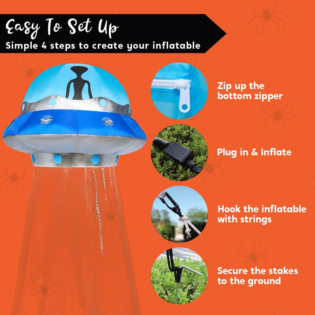 Joiedomi 9 FT Tall Halloween Inflatable UFO Outdoor Decorations, Halloween Blow Ups UFO Alien Decor for Yard Decoration with LEDs for Lawn Garden Party Decor