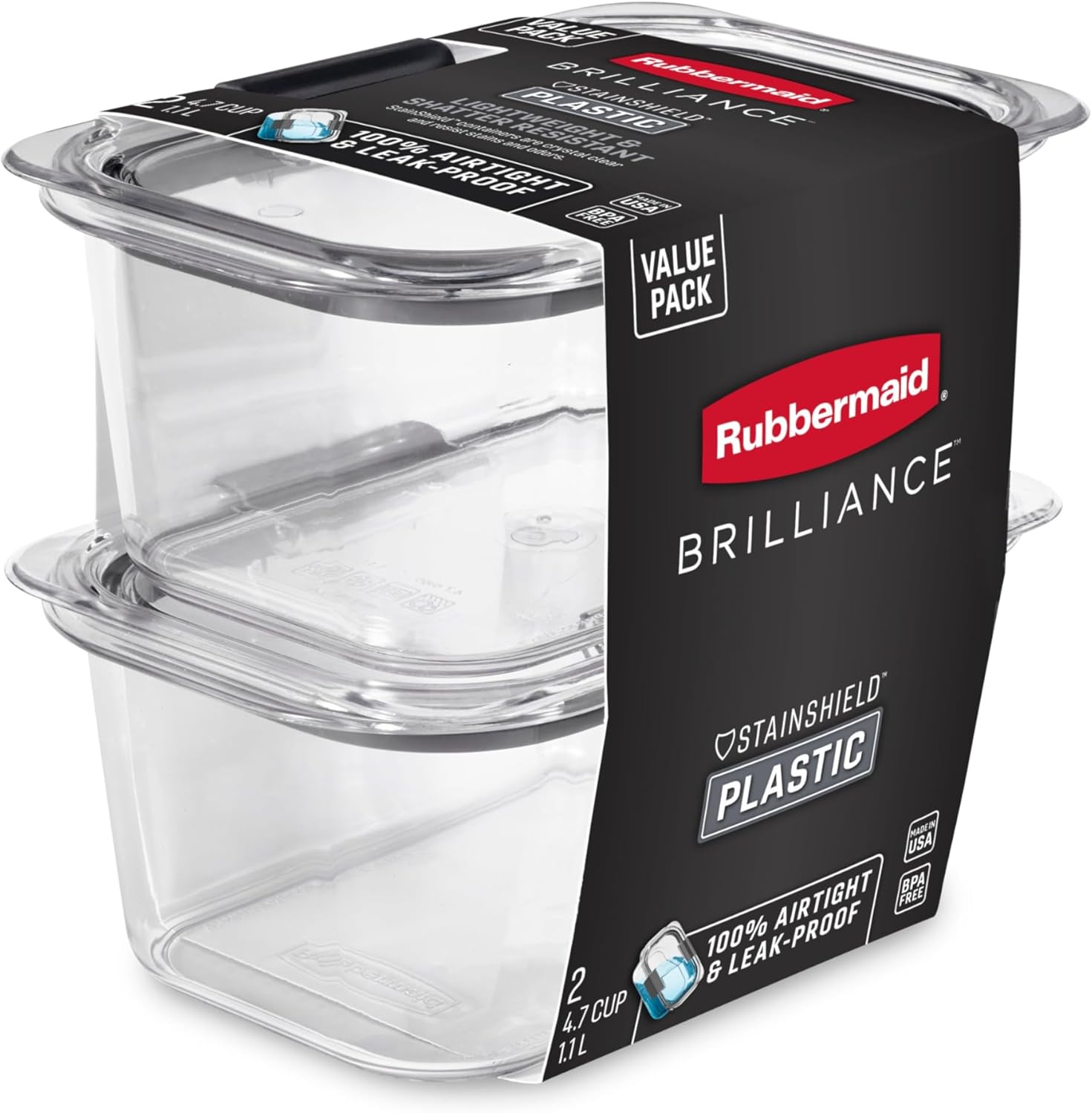 Rubbermaid Brilliance Food Storage Containers BPA Free Airtight Lids Ideal for Lunch Meal Prep & Leftovers Set of 5 (3.2 Cup)