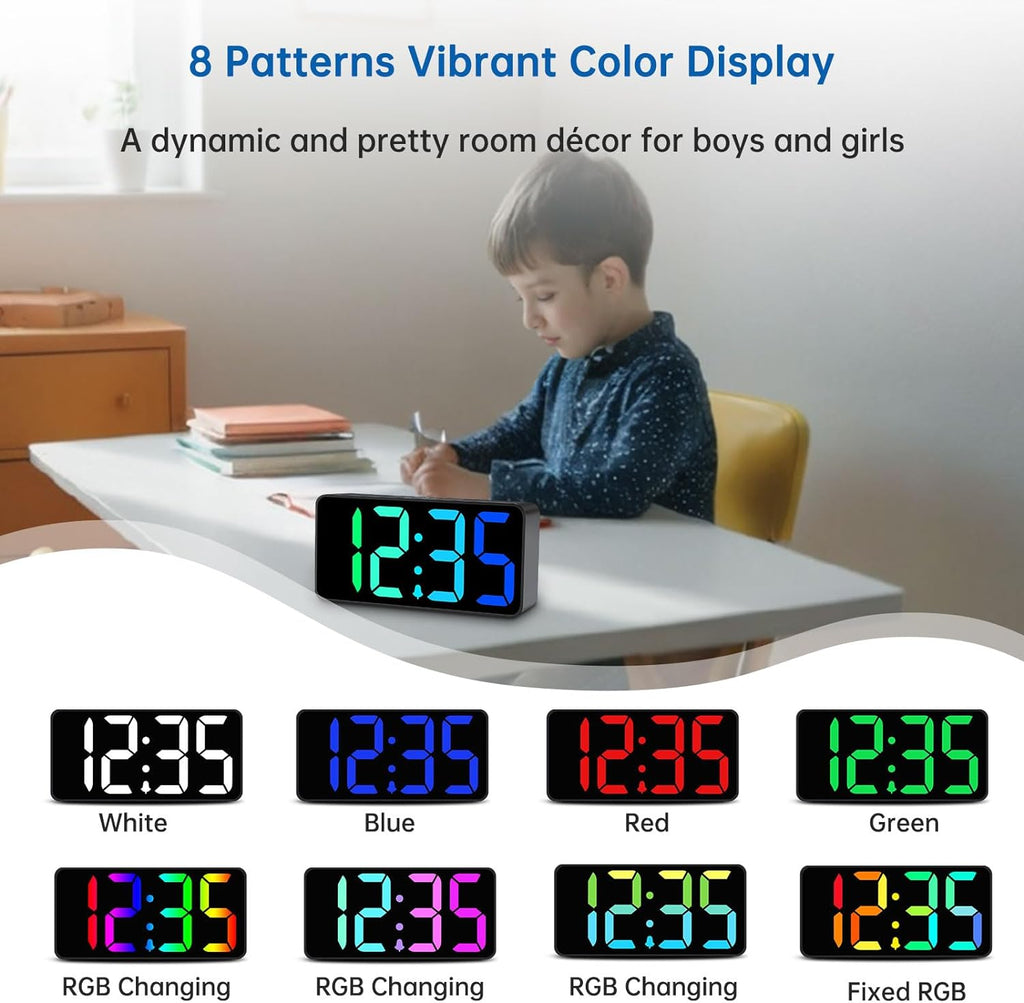 DreamSky Small Digital Alarm Clock for Bederoom, Large Big Numbers Display with Dimmer for Living Room, Electric Bedside Desk Clock with USB Charging Port, Adjustable Volume, USB-C Adapter Powered