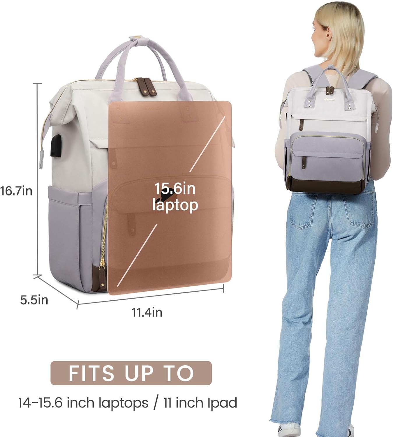 LOVEVOOK Laptop Backpack for Women, 15.6 Inch Work Business Backpacks Purse With Large Capacity, Waterproof Nurse Bag College Bookbag for School, Waterproof Casual Daypack for Travel