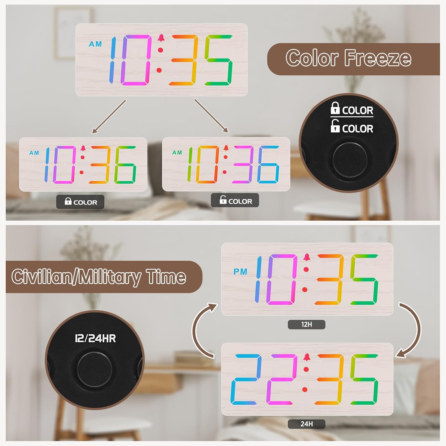DreamSky Small Digital Alarm Clock for Bederoom, Large Big Numbers Display with Dimmer for Living Room, Electric Bedside Desk Clock with USB Charging Port, Adjustable Volume, USB-C Adapter Powered