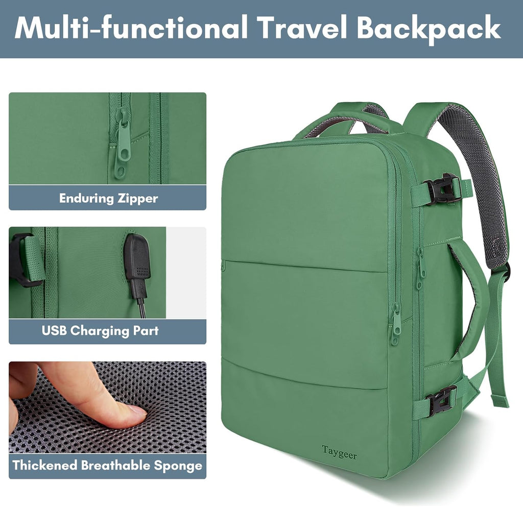 Taygeer Travel Backpack for Women, Carry On Backpack with USB Charging Port & Shoe Pouch, TSA 15.6inch Laptop Mochila Flight Approved, Nurse Bag Casual Daypack for Weekender Business Hiking, Pink