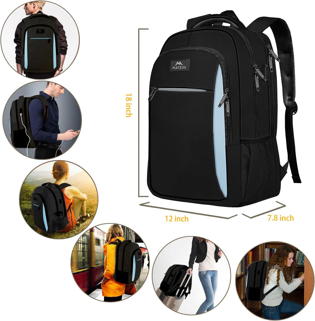 MATEIN Travel Laptop Backpack, Business Anti Theft Slim Sturdy Laptops Backpack with USB Charging Port, Water Resistant College School Computer Bag Gift for Men & Women Fits 15.6 Inch Notebook, Grey