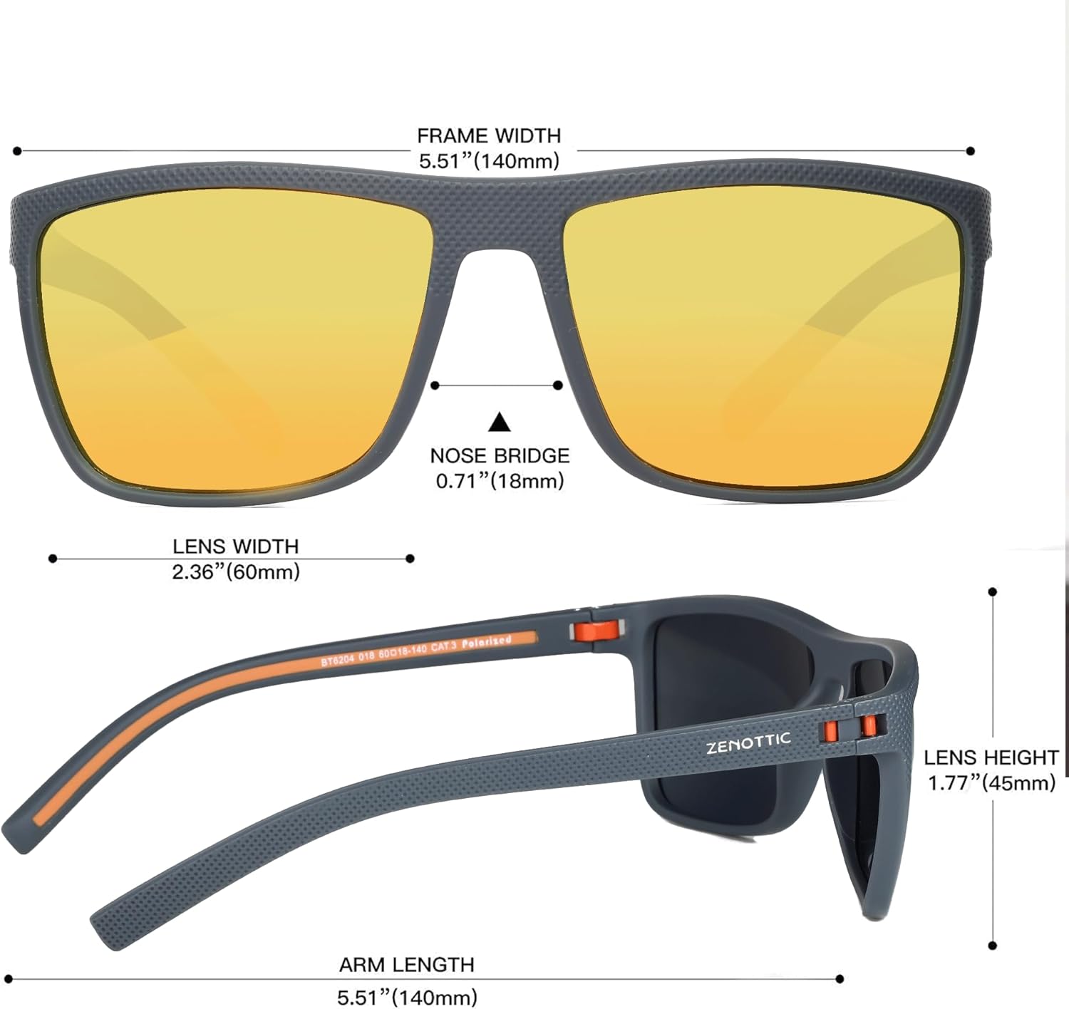 ZENOTTIC Polarized Sunglasses for Men Lightweight TR90 Frame UV400 Protection Square Sun Glasses