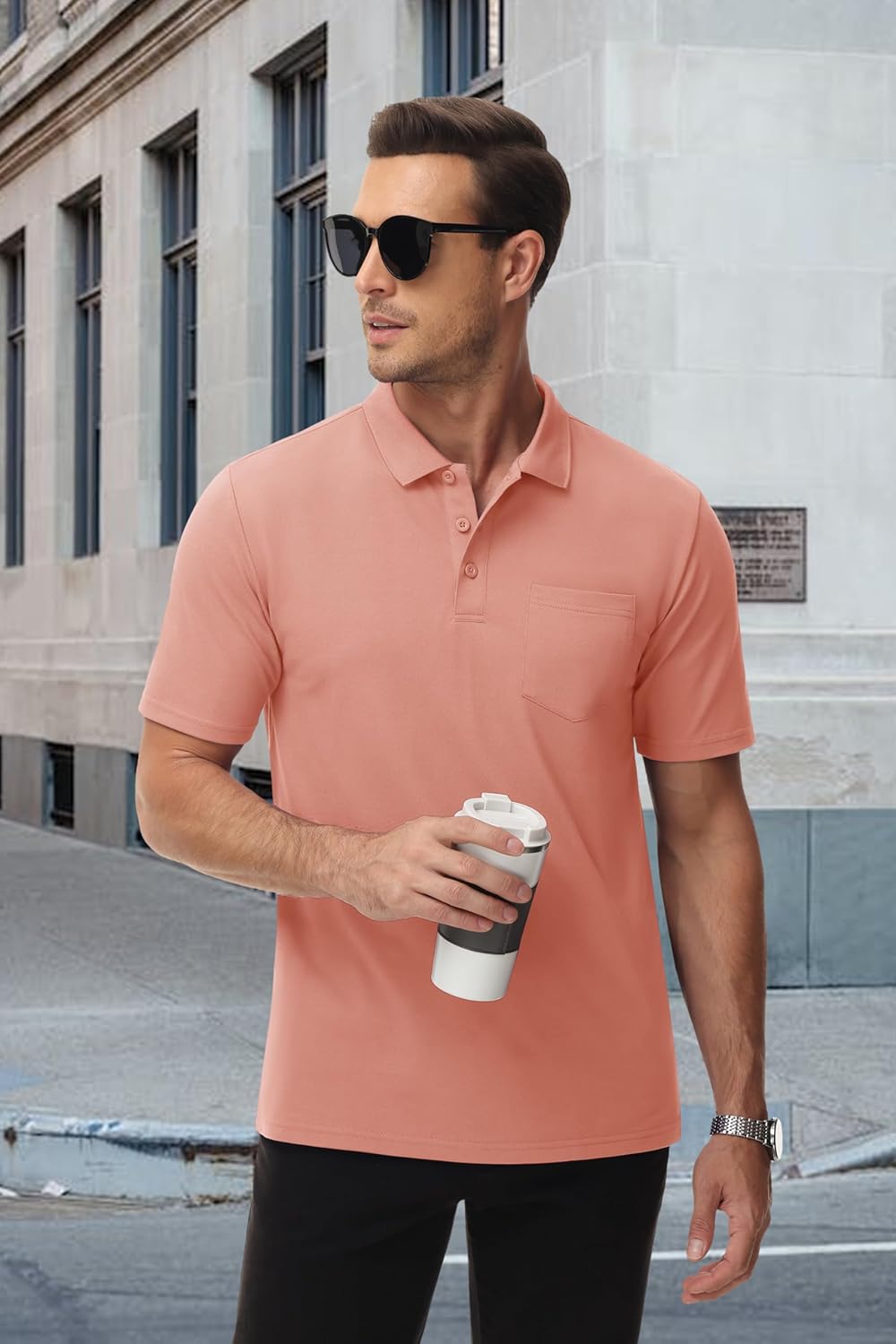 MAGCOMSEN Men's Polo Shirt Quick Dry Performance Short Sleeve Tactical Shirts Pique Jersey Golf Shirt