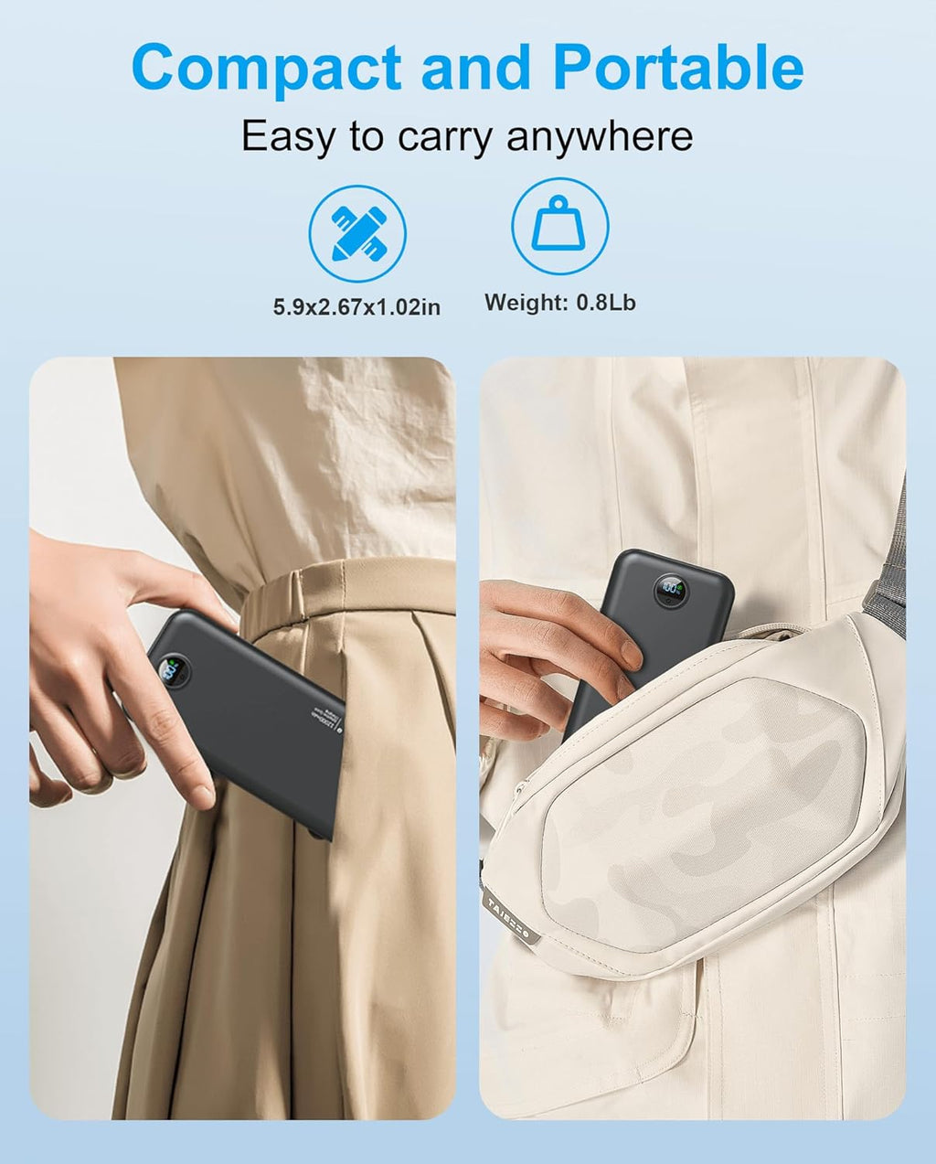 Portable Charger Power Bank, 12000mAh 22.5W USB C Fast Charging with Built-in Cables and Wall Plug, Travel Essential Battery Pack with LED Display for iPhone, iPad, Samsung Pink