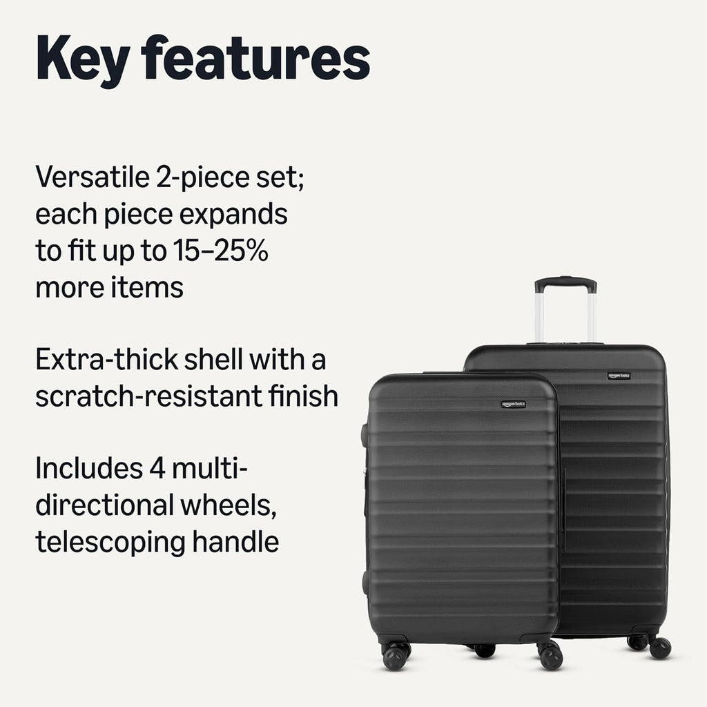 Basics 21" Hardside Carry-On Luggage, Hardshell Suitcase With Wheels, Expandable For Up to 25% More Space, With Scratch-Resistant Surface, Four Multi-directional Wheels, Black