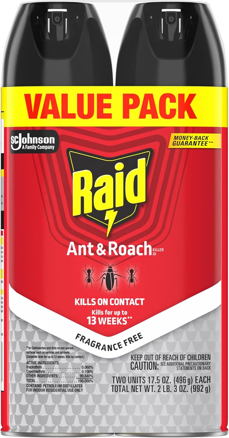 Raid Ant & Roach Killer 26, Fragrance Free Bug Killer for Home Use, Kills Bugs on Contact, 17.5 Oz, 2 Count