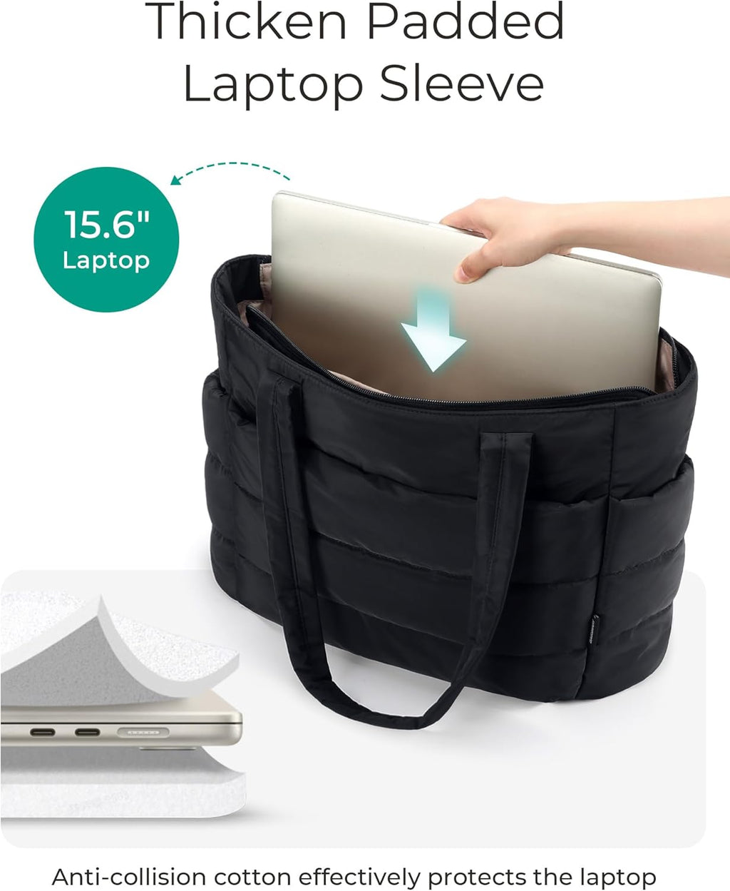 BAGSMART Tote Bag for Women, Lightweight Puffy Tote Bag with Compartments Shoulder Bag Handbag for Travel, Work, Gym