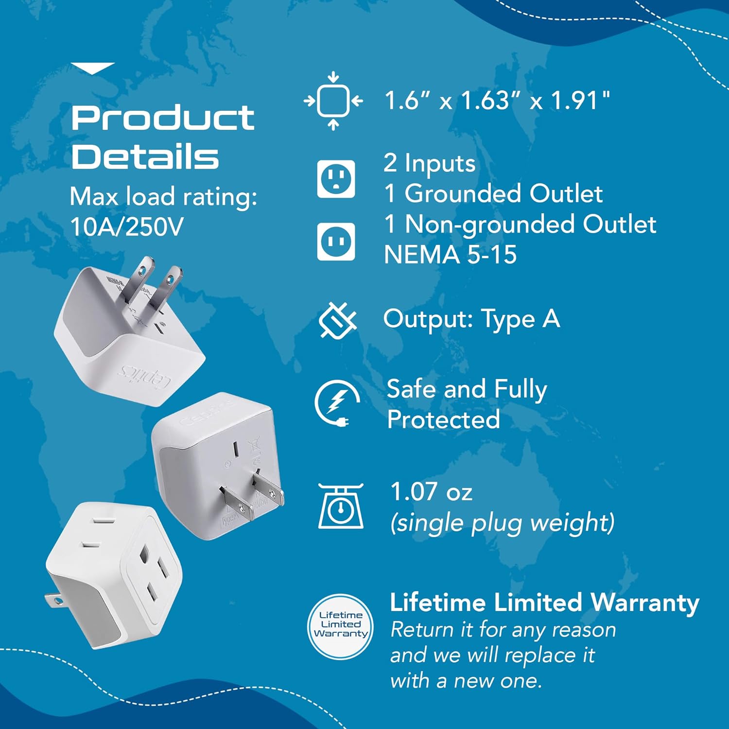 Ceptics Universal Travel Adapter, 35W International Power Adapter with PD & QC 3.0 Dual USB-C, 3 USB Travel Adapter Worldwide, Type I C G A Outlets 110V 220V A/C - EU Euro US UK (11-KU)
