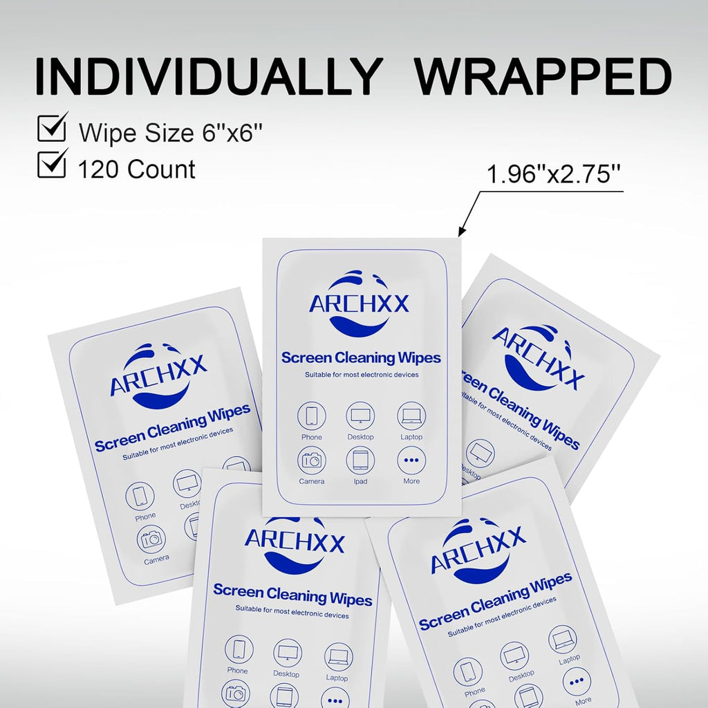 Screen Wipes for Electronics, 120 Count 6"x6" Pre-Moistened Screen Cleaner for Screens, Computer,Laptop,Tablet,Phone,Monitor,Car Screen Cleaner, Lens Wipes Individually Wrapped