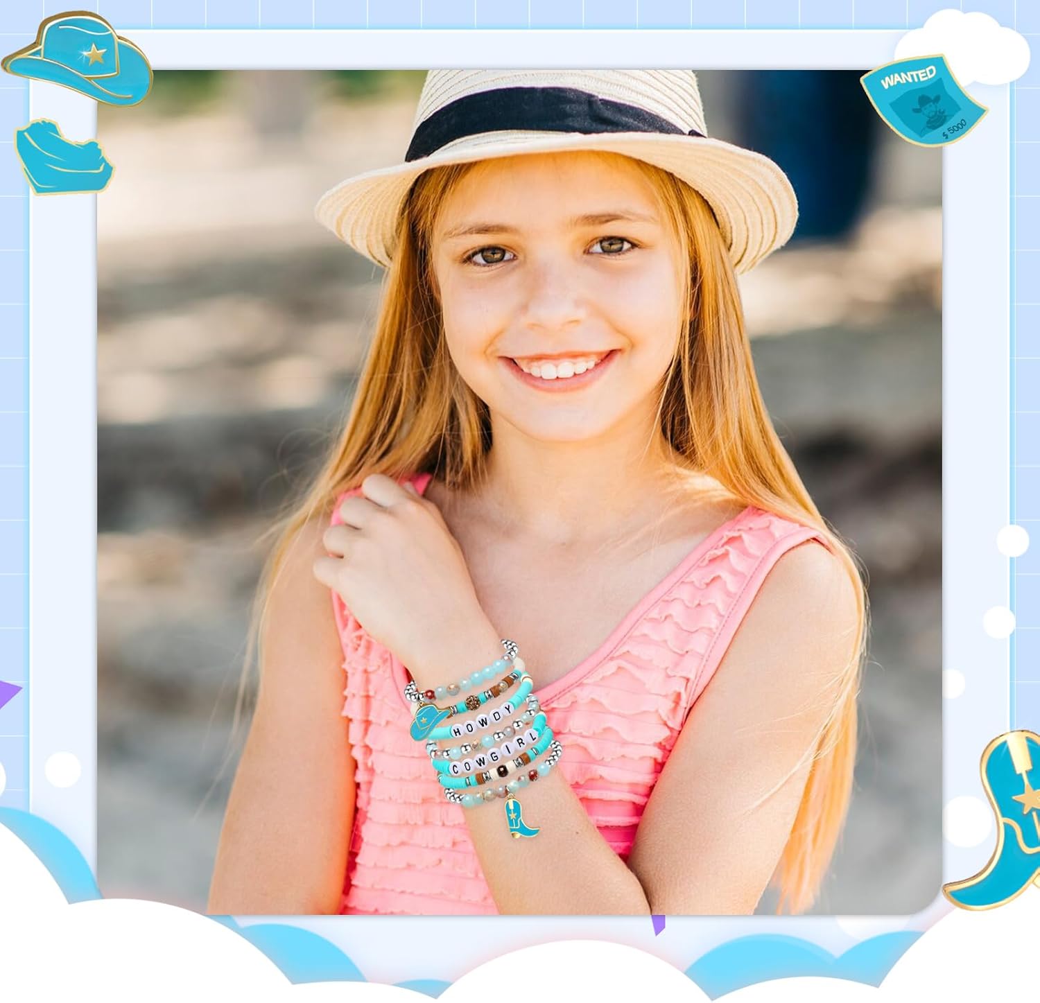 Artlunar Western Cowgirl Beaded Stretch Bracelets, Stackable cowgirl hat boot accessories, Bohemian Jewelry for Women Girls Teens Christmas Birthday Gift